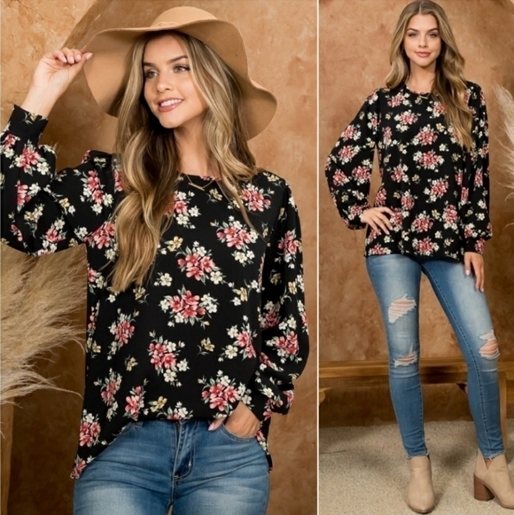Perfect Peach Tops - Perfect Peach Floral Print Long Sleeve Blouse